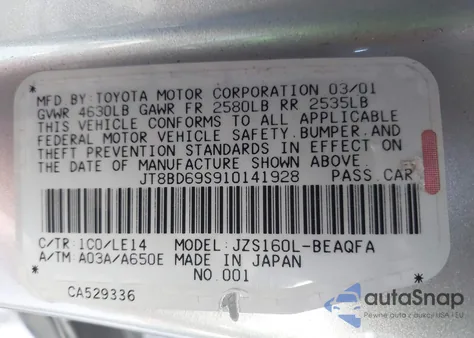 2001 Lexus Gs 300 z USA, uszkodzony, nr VIN JT8BD69S910141928